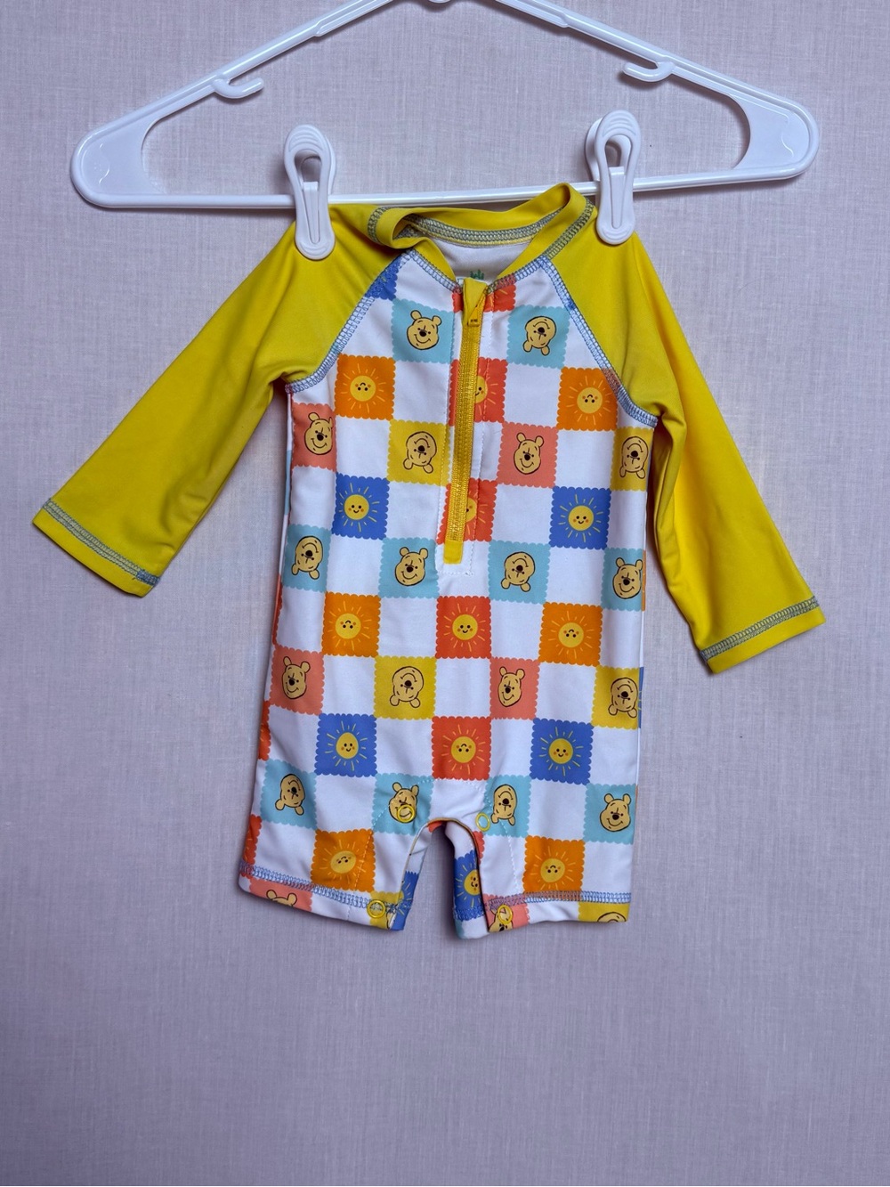 Disney Baby Winnie the Pooh Rash Guard Swim Romper 6-9M Yellow UPF One Piece